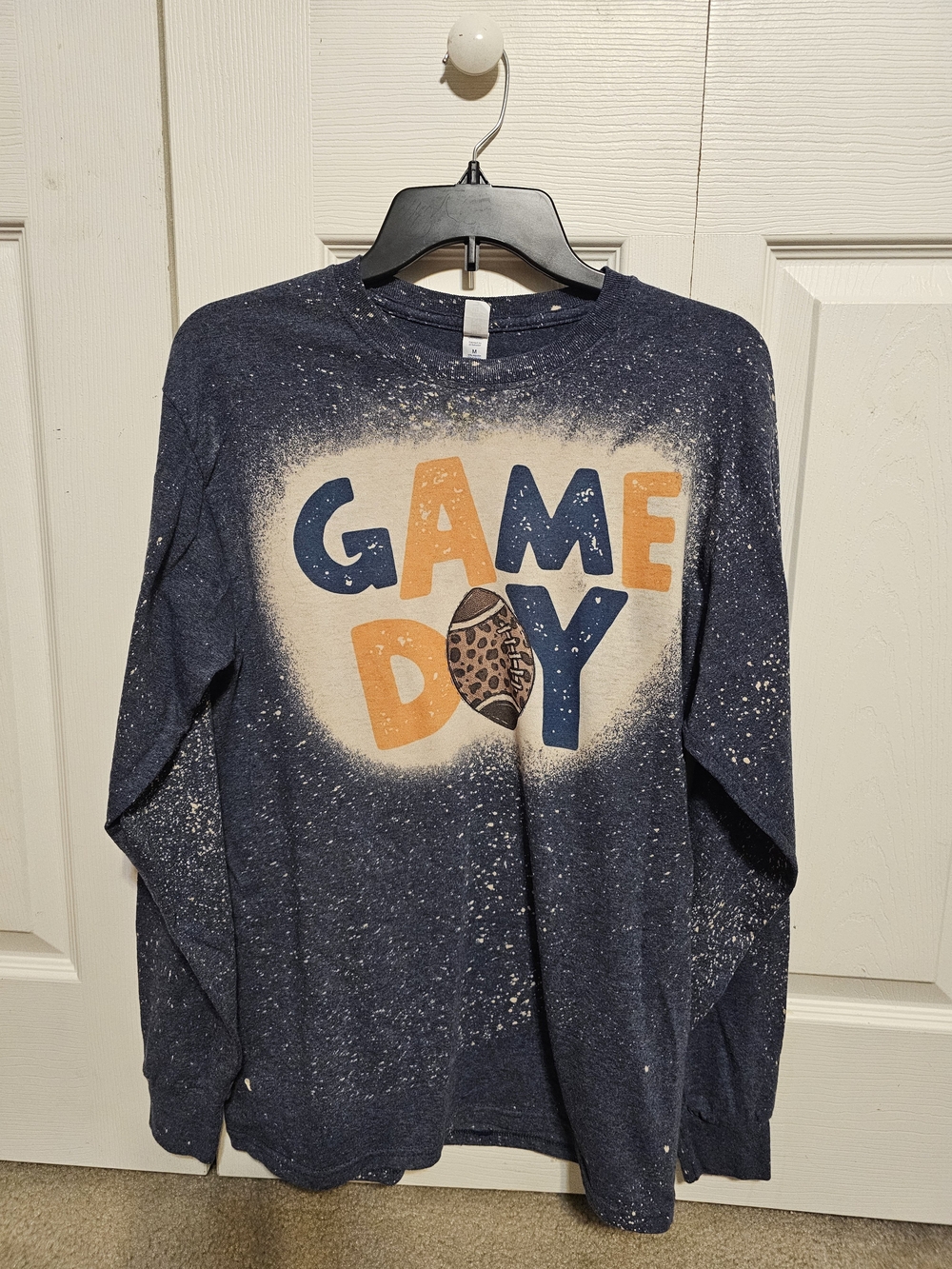 WVU Game Day Navy Long-Sleeve Tee with 2 Sided Leopard Football Graphic